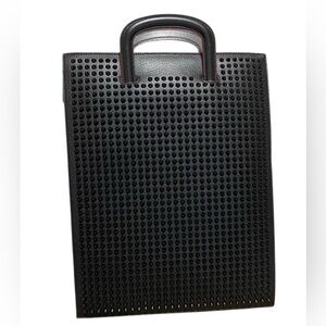Christian Louboutin Hand Bag Black Leather Trick Track Spike Stud Clutch Bag